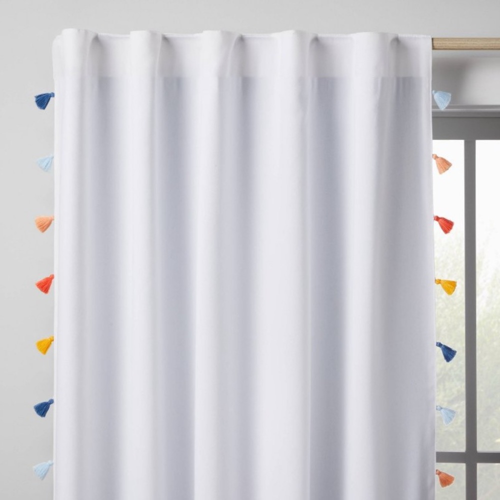 84” Blackout Tassel Kids’ Curtain panel White - Pillowfort (brand new)